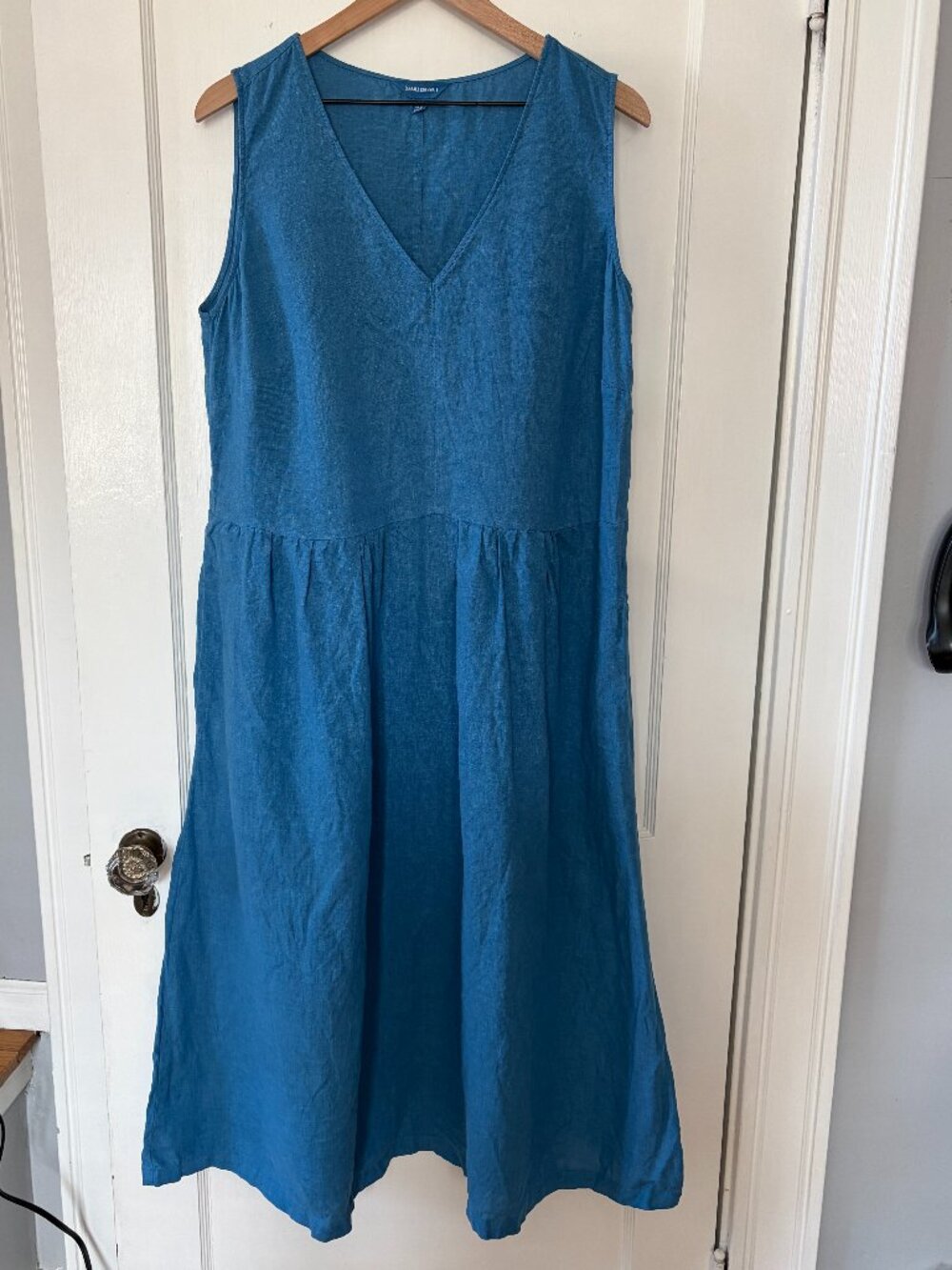 Seasalt Cornwall Lowland Heather Linen Midi Dress Blue Size 14